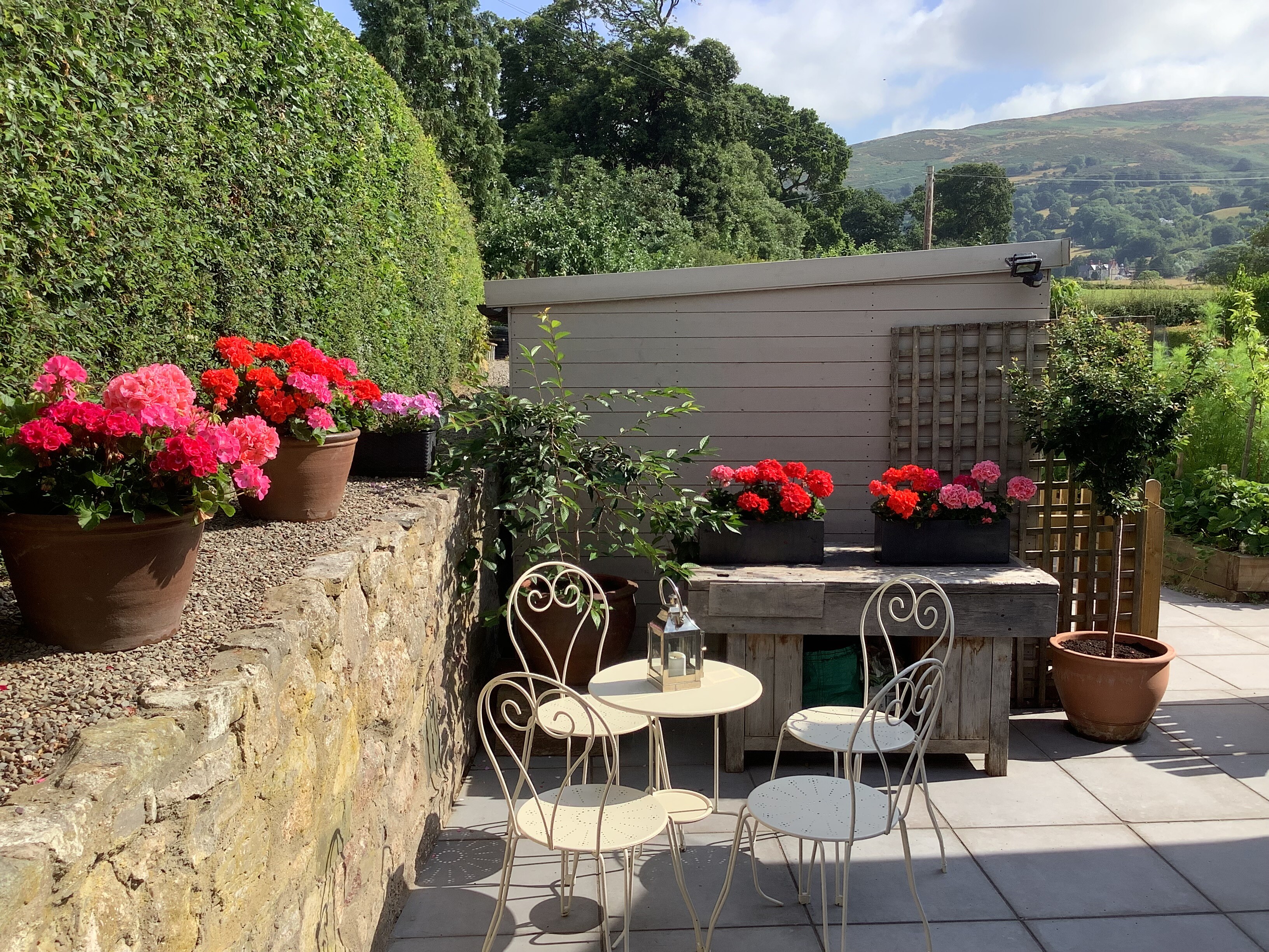 Front patio with views of the Clwydian hills.